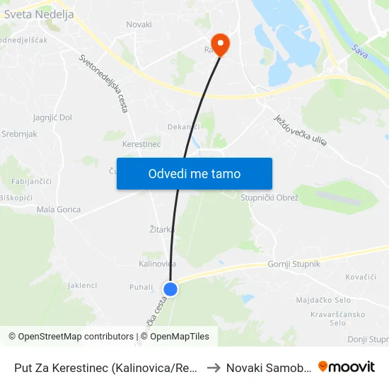 Put Za Kerestinec (Kalinovica/Rezborišće) to Novaki Samoborski map