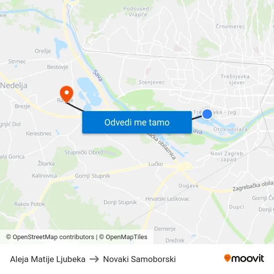 Aleja Matije Ljubeka to Novaki Samoborski map