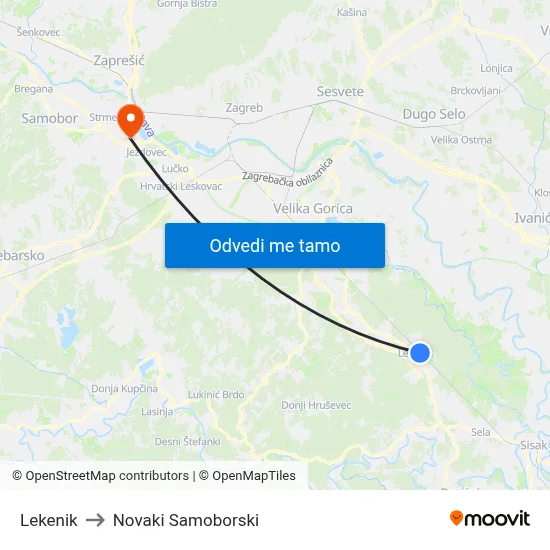 Lekenik to Novaki Samoborski map