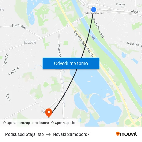 Podsused Stajalište to Novaki Samoborski map