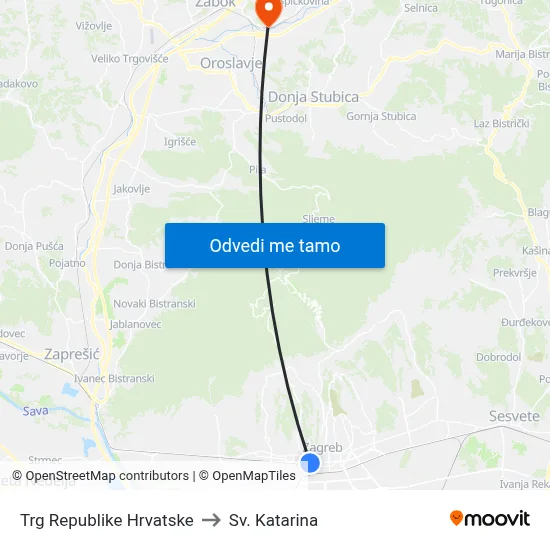 Trg Republike Hrvatske to Sv. Katarina map