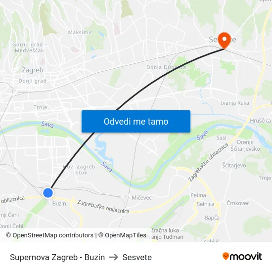 Supernova Zagreb - Buzin to Sesvete map