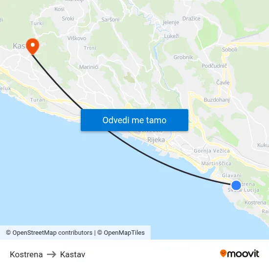 Kostrena to Kastav map