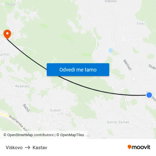 Viškovo to Kastav map