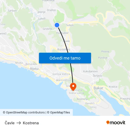 Čavle to Kostrena map