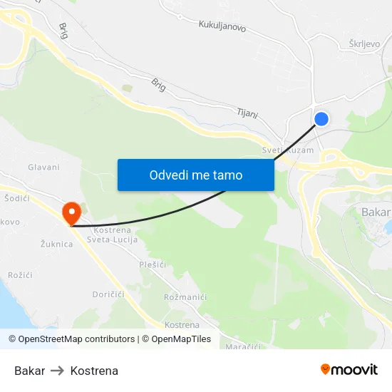 Bakar to Kostrena map