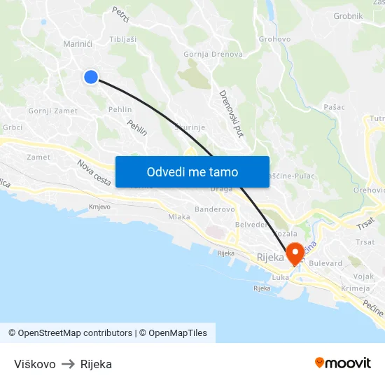 Viškovo to Rijeka map