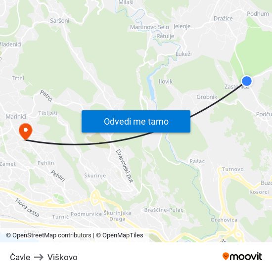 Čavle to Viškovo map