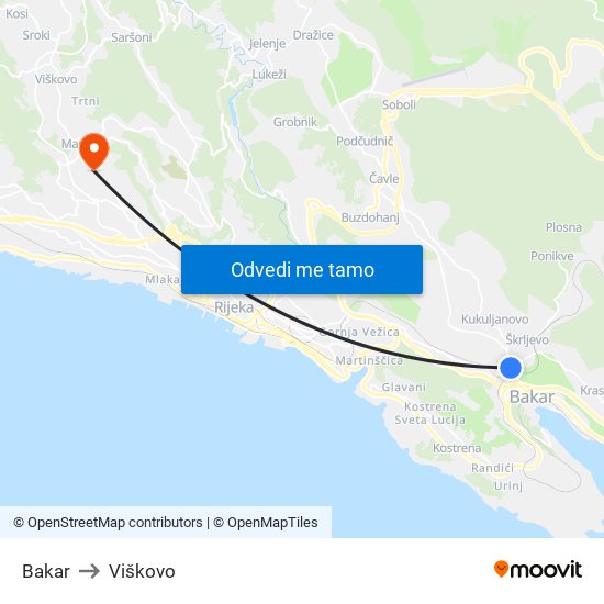 Bakar to Viškovo map