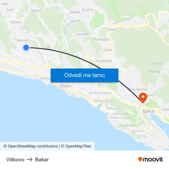 Viškovo to Bakar map