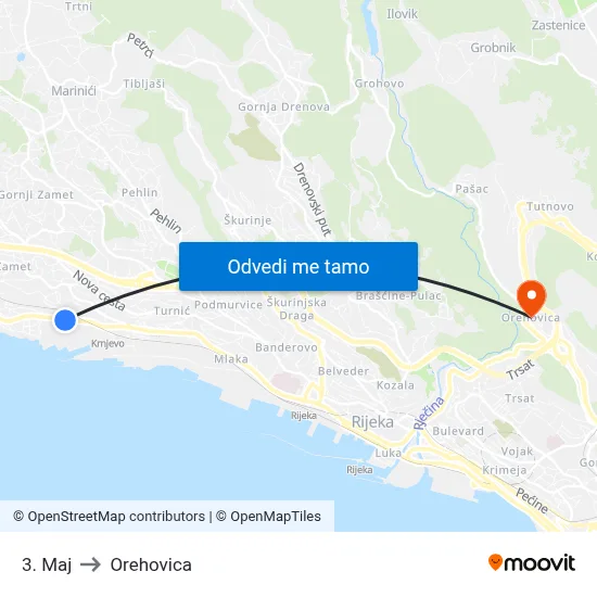 3. Maj to Orehovica map