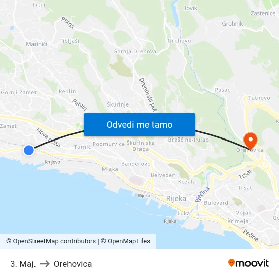3. Maj. to Orehovica map