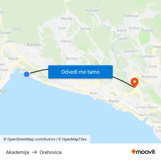 Akademija to Orehovica map