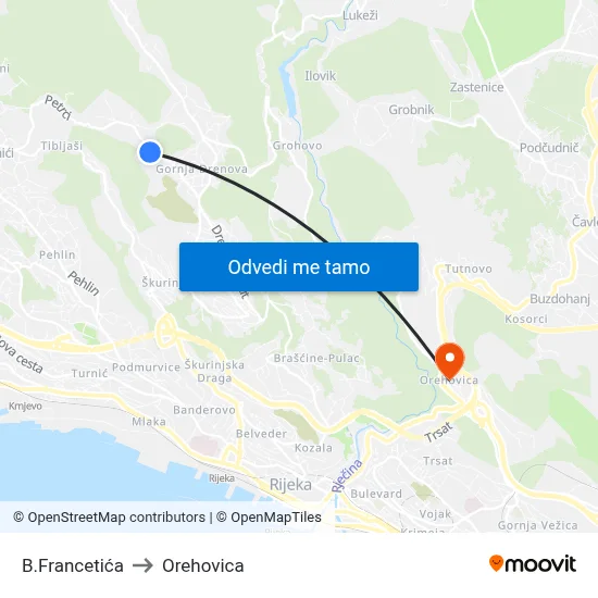 B.Francetića to Orehovica map