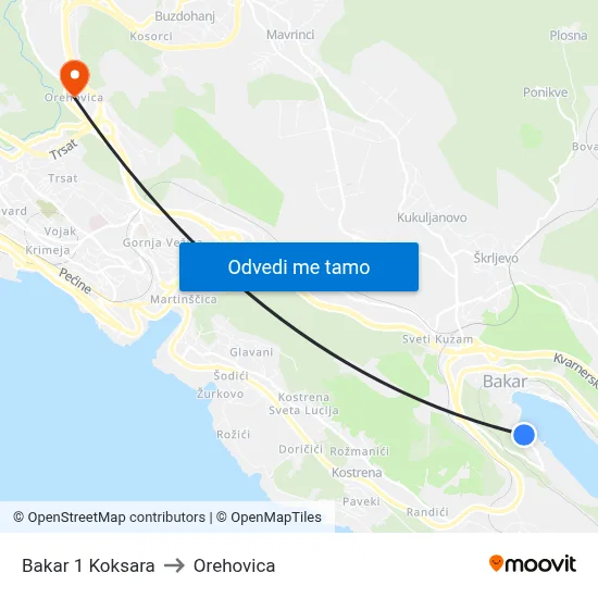 Bakar 1 Koksara to Orehovica map
