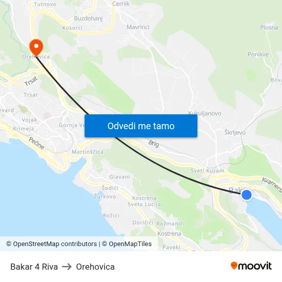 Bakar 4 Riva to Orehovica map