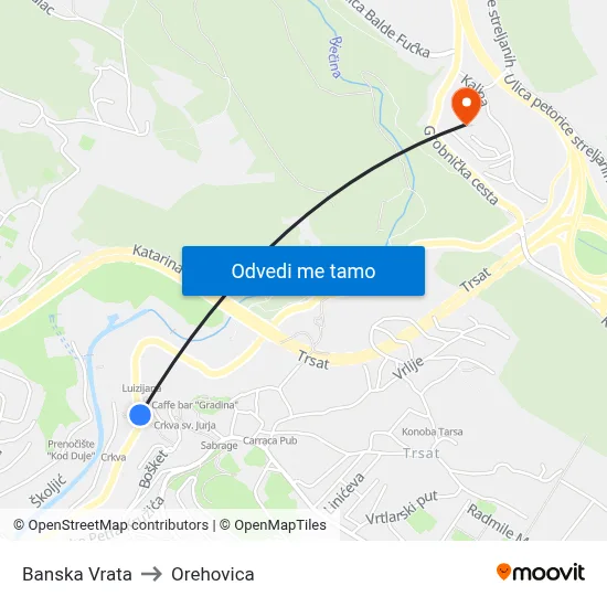 Banska Vrata to Orehovica map
