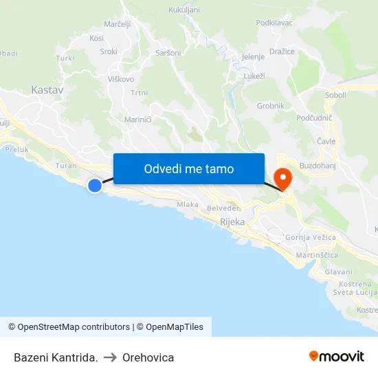 Bazeni Kantrida. to Orehovica map