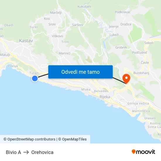 Bivio  A to Orehovica map