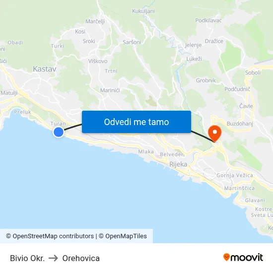 Bivio Okr. to Orehovica map