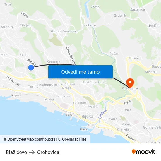 Blažićevo to Orehovica map