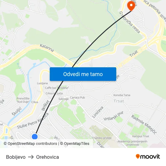 Bobijevo to Orehovica map