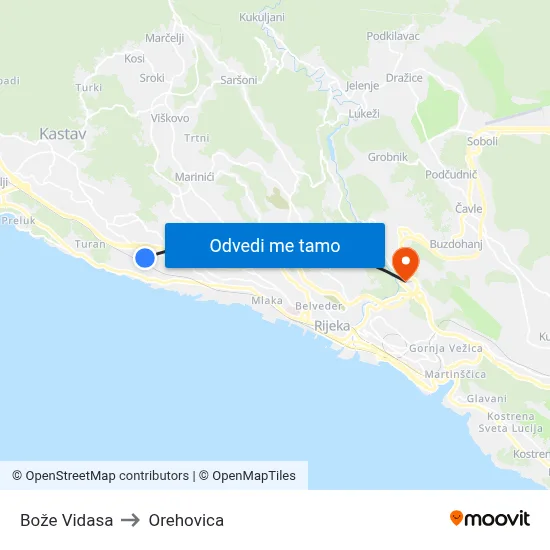 Bože Vidasa to Orehovica map
