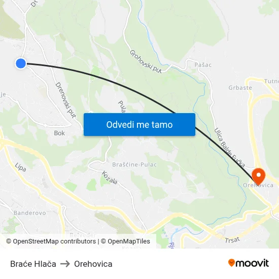 Braće Hlača to Orehovica map