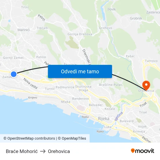 Braće Mohorić to Orehovica map