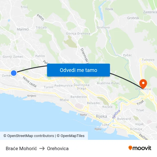 Braće Mohorić to Orehovica map