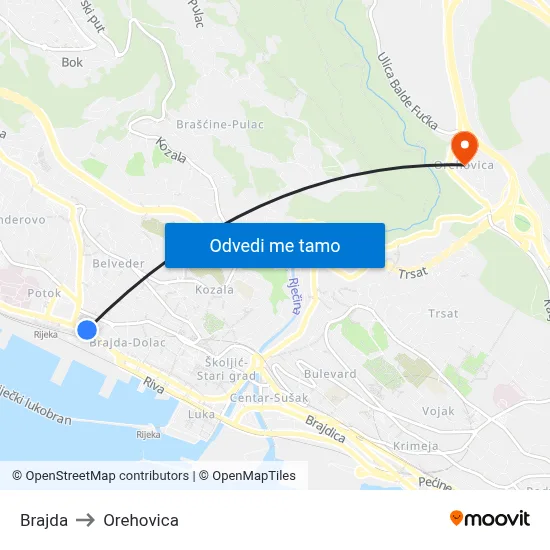 Brajda to Orehovica map