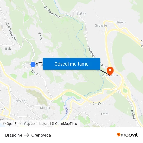 Brašćine to Orehovica map