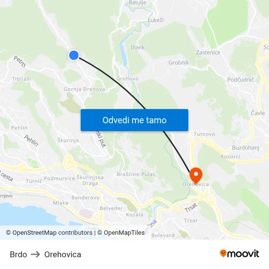 Brdo to Orehovica map