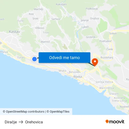 Diračje to Orehovica map