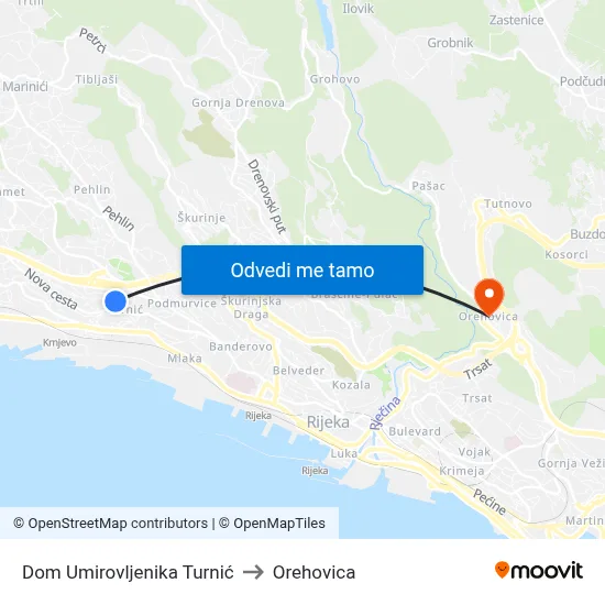 Dom Umirovljenika Turnić to Orehovica map
