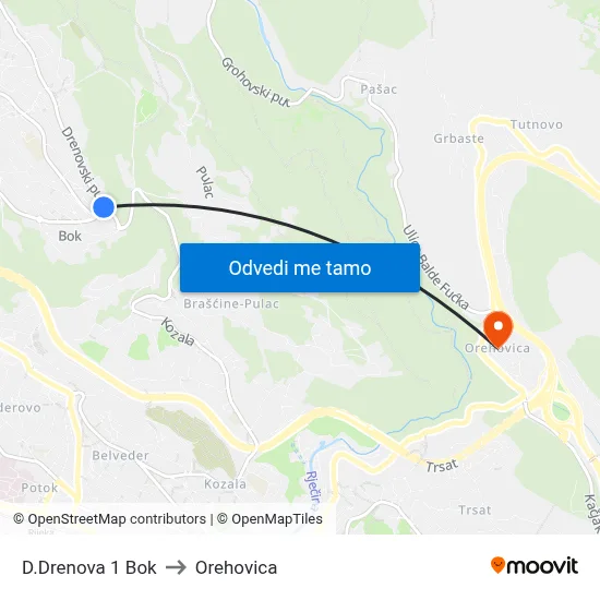 D.Drenova 1 Bok to Orehovica map