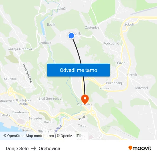 Donje Selo to Orehovica map