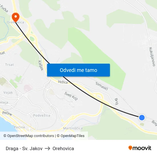 Draga - Sv. Jakov to Orehovica map