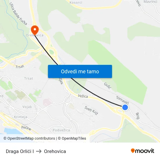 Draga Orlići I to Orehovica map