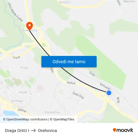 Draga Orlići I to Orehovica map