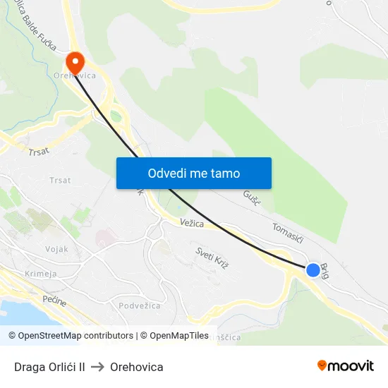 Draga Orlići II to Orehovica map
