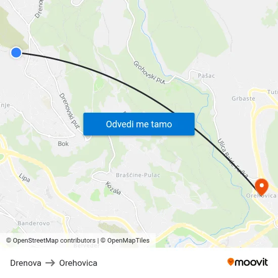 Drenova to Orehovica map