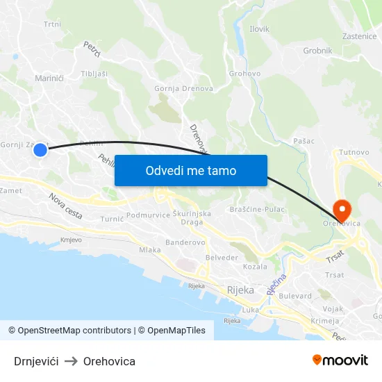 Drnjevići to Orehovica map