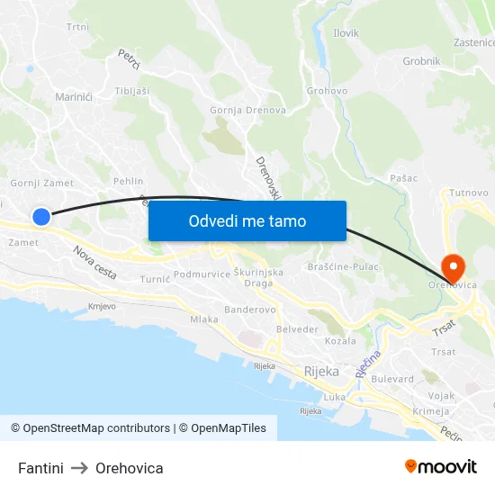 Fantini to Orehovica map