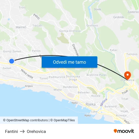 Fantini to Orehovica map