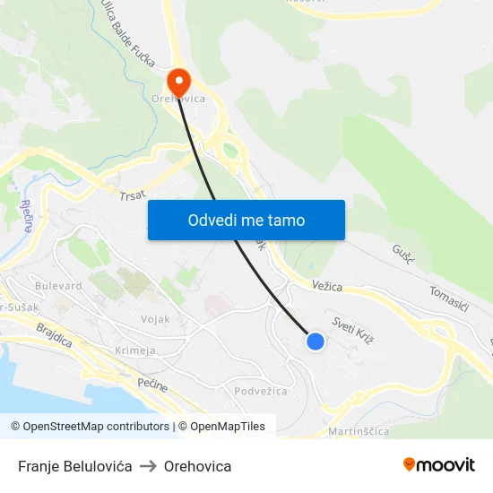 Franje Belulovića to Orehovica map