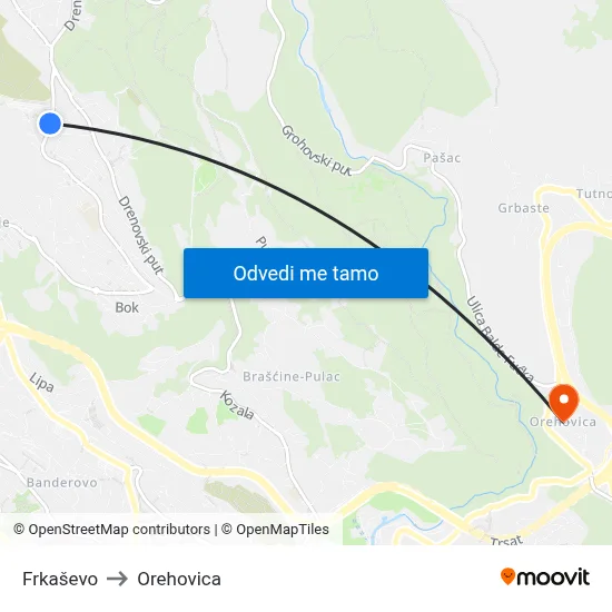 Frkaševo to Orehovica map