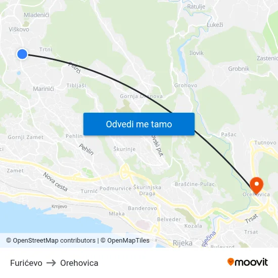 Furićevo to Orehovica map