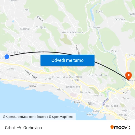 Grbci to Orehovica map
