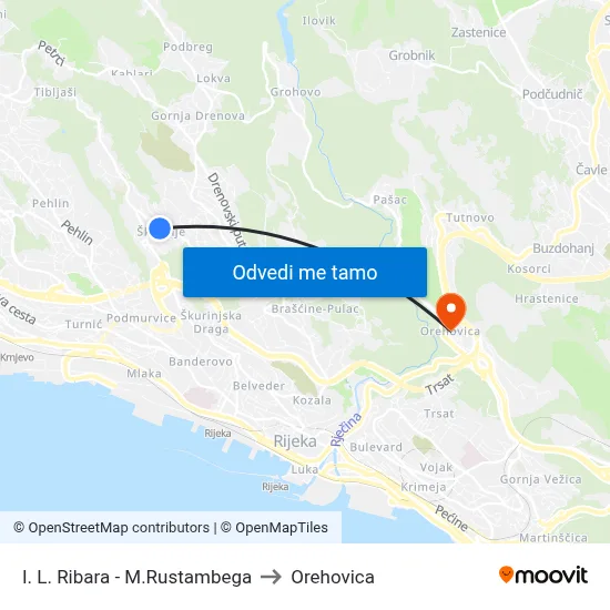 I. L. Ribara - M.Rustambega to Orehovica map